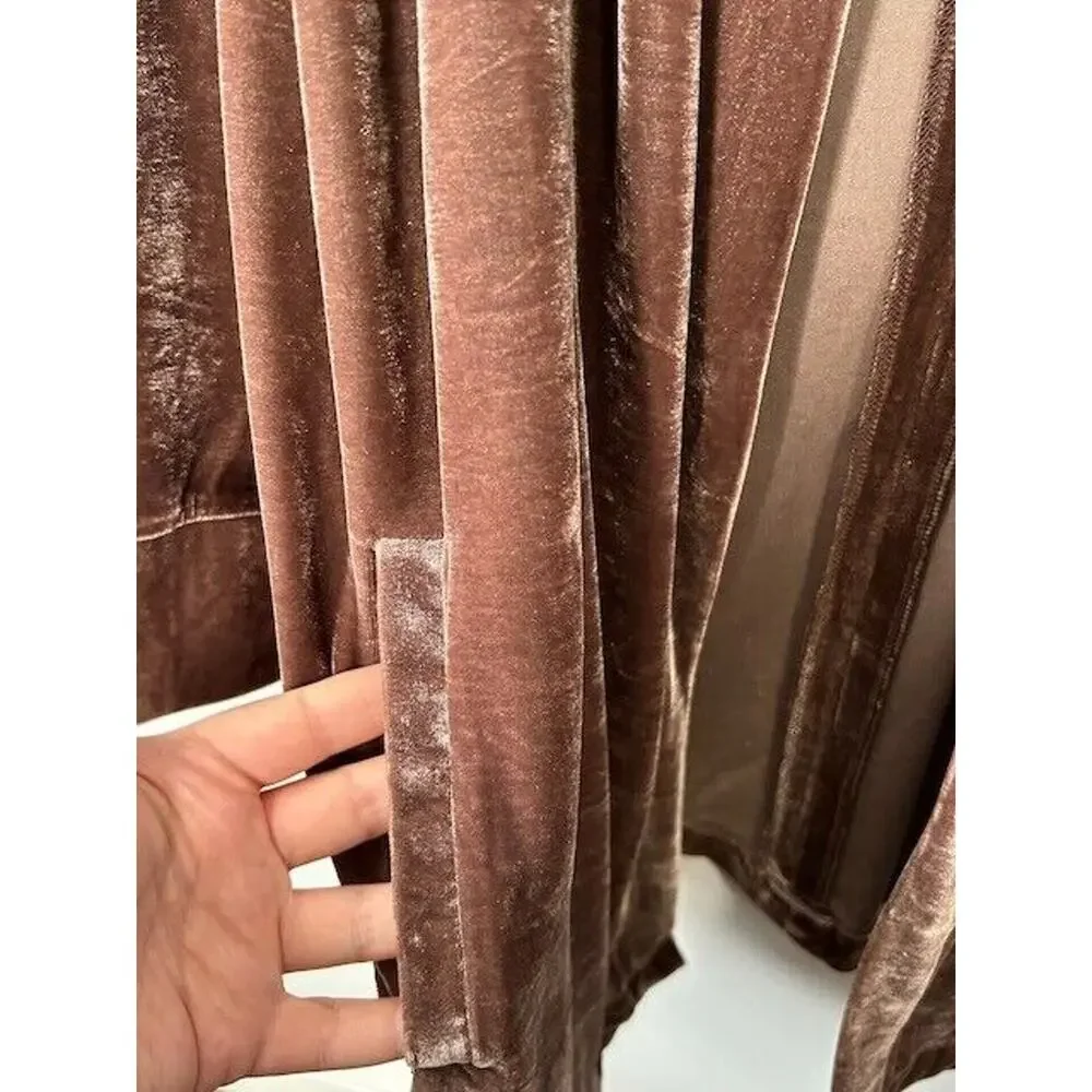 Soncy Cardigan Sweater Open Front Long Sleeves Shawl Collar‎ Velour Brown 1 NWT